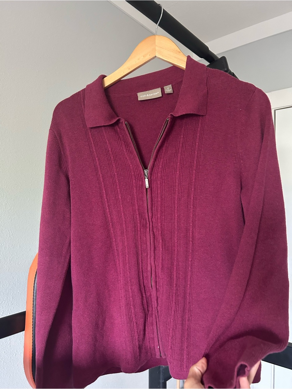 croft & barrow Plum Zip-Front Collared Cardigan